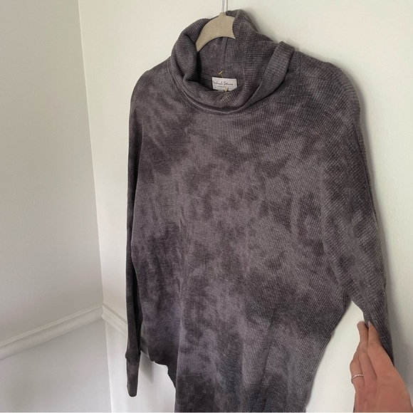 Michael Stars Tie-Dye Turtleneck Ribbed Sweater Comfy Loungewear Thermal Gray - Picture 6 of 9